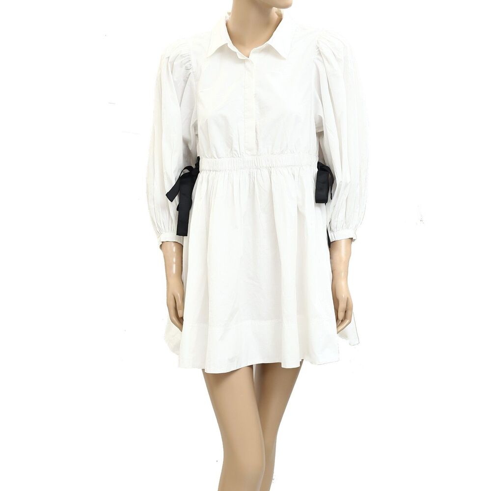 Maeve Anthropologie White Cotton Tunic Mini Dress Puff Sleeve Flowy S NEW 281120